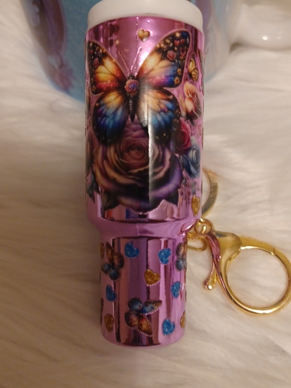 Pink Butterfly Keychain Lip Balm Holder